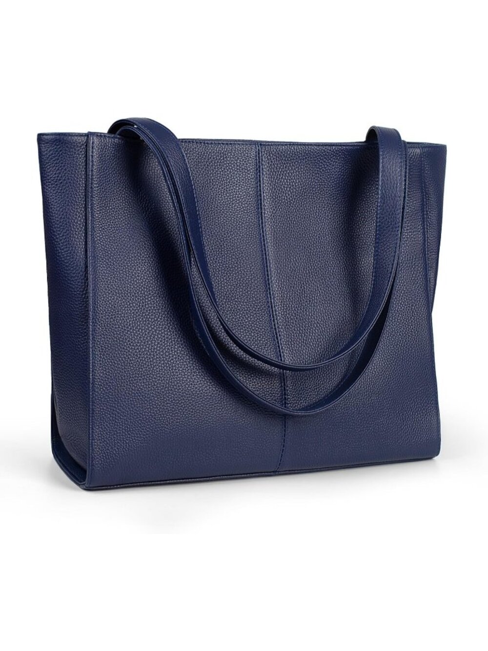 Women Navy Blue Leather Shoulder Satchel Laptop Compartment Bag